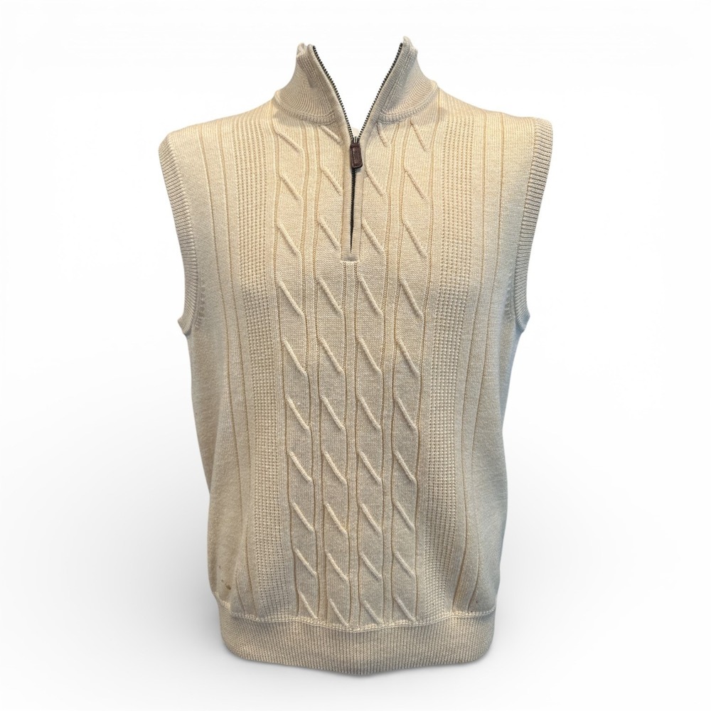 Carnoustie Men's M Merino Wool Cable Knit 1/4 Zip Golf Sweater Vest Yellow